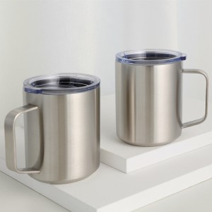 Bærbart vakuumisolert kaffekrus med lokk 304 kopp i rustfritt stål med håndtak