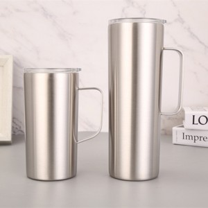 304 rostfritt stål vakuumisolerad kopp med handtag 20oz rak kropp kaffemugg