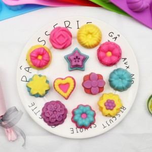 Yongli 12 Cavity Silicone Mooncake Moulds with මල් සහ පැල