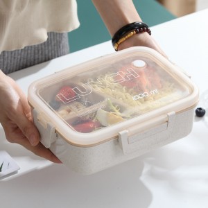 Lunch box lunch box di paglia di granu divisu i studienti cù coperchio per l'uffiziu à u microonde per adulti