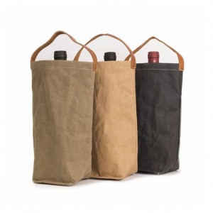 Custom waxed canvas insulated wine cooler bottle bag wine carrier