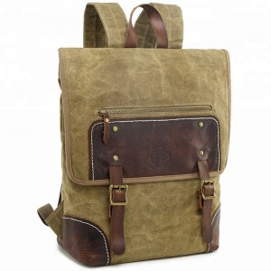 Custom Large capacity unisex Vintage waxed canvas leather backpack