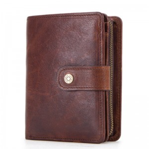 Luxury genuine leather trifold RFID zipper wallet for men