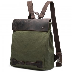 Wholesale Fashion vintage outdoor Canvas laptop backpack rucksack with leather flap