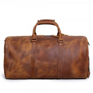 Custom vintage mens leather luggage duffel travel bag set with shoe compartment