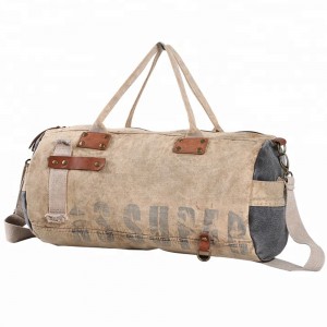 Top sale retro Men washed canvas fitness bag sport duffel bag with leather trim