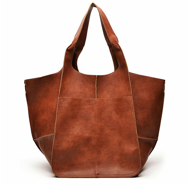 Retro washed women soft leather tote bag with large capacity Featured Image