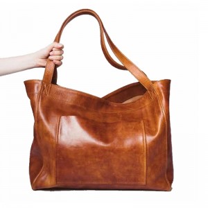 Wholesale vintage women casual PU leather tote bag with large capacity