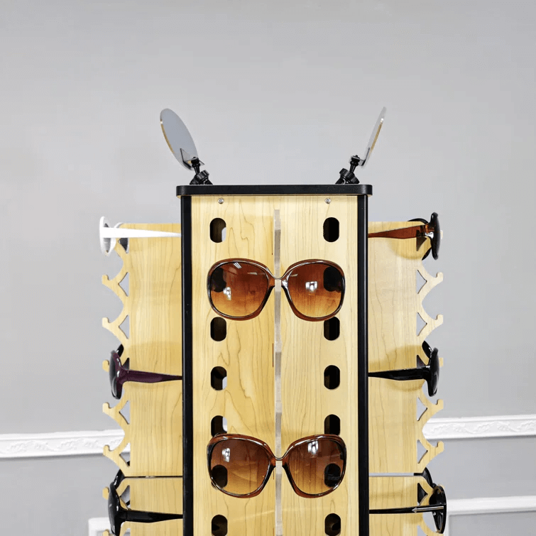 Koka grīdas tipa 4 seju brilles displeja rāmis ar uzglabāšanas vietu