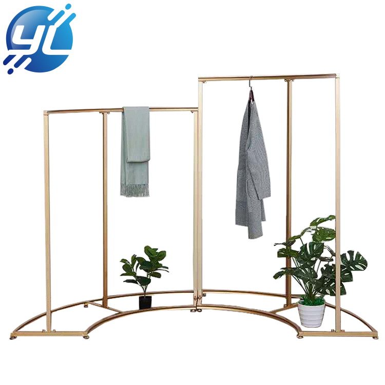 Boutique Display Rack Shiny Gold Garment Shelf Women Clothes Store Clothes Display Stand အထူးအသားပေးပုံ