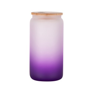 Skleněný skleněný skleněný pohár 20 oz s bambusovým víkem Tepelný přenosový tisk Lahve na vodu s přechodem na barevný pohárek na pití