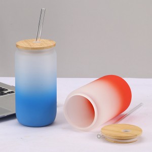 20oz sublimacijska staklena čaša s poklopcem od bambusa, ispisom prijenosa topline, boce za vodu, šalica za piće s gradijentom boja