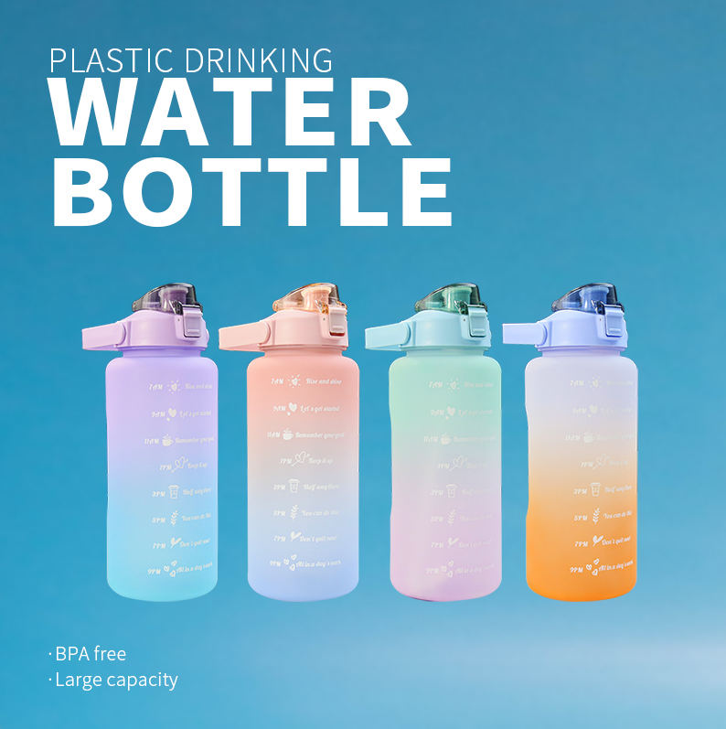 Veľký polgalónový 64 oz 2-litrový motivačný ukazovateľ času Fľaša na vodu bez BPA so slamkou a rukoväťou pre telocvičňu a outdoorové športy Odporúčaný obrázok