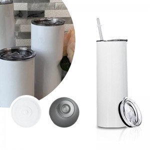 Taza de sublimación en blanco blanco recto DIY Vaso de acero inoxidable de 20 oz con pajita y tapa para sublimación