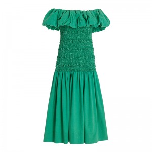 753 Juni Garment Dye Sea Green off humerum Dress