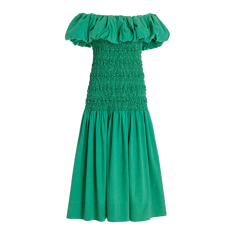 753 Juni Garment Dye Sea Green off Shoulder Dress