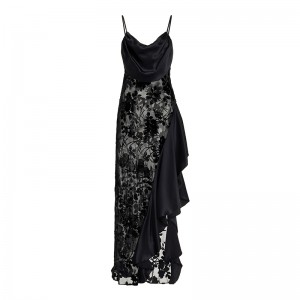 754 Rodarte Черна асиметрична кадифена рокля с косо изрязване