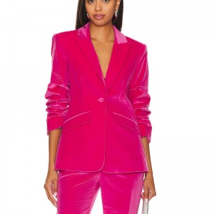 SS230719 Velvet Scrunched Blazer Pink Slim jakke