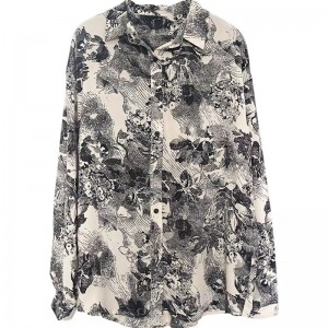 SS2304 Camisas blusas femininas de manga comprida com estampa digital de tinta de algodão