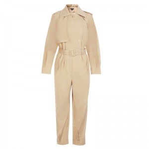 SS23116 Cotton Drill Long Sleeve Button Up coat belot ឈុត Jumpsuit ។