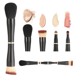Grosir 4 in 1 Double Ended Makeup Brush Set Portable Travel Foundation Powder Eyeshadow Brush Tools