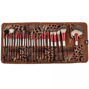 Socraigh Scuab Makeup Gairmiúla Monarcha 24pcs Foundation Eyelash Beauty Tools le Leopard Print Cosmetic Bag