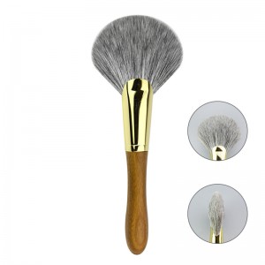 Fan Brush Face Makeup Brush Copper Ferrule Highlighting Blush Bronzer Jukbeenderen Brush Soft Cosmetic Tool
