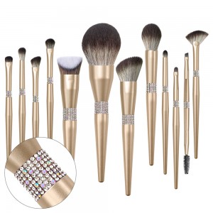 Factory New Glitter Rhinestones Makeup Brushes 12Pcs Premium Vegan Make up Kit with Beauty Case