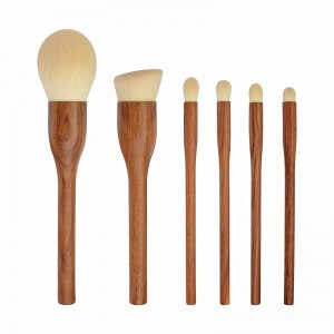 Factory Customize Premium Vintage Cosmetic Brushes Tools 6PCS Sandalwood Makeup Brush Set