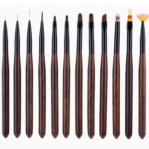 ໂຮງງານຂາຍສົ່ງເຄື່ອງແຕ້ມເລັບເລັບປາກກາຄຸນນະພາບ Vegan Hair Sandalwood Nail Dotting Liner Brush Tools Kit