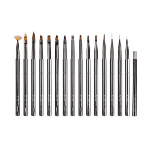 ຄຸນະພາບສູງ 15Pcs Nail Brush Set Metal Handle Painting UV Gel Liner Acrylic Nail Brushes