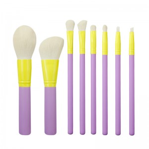 Personaliseer premium cosmetische penselen paars 8-delige draagbare make-upborstelset voor op reis met make-uphouder