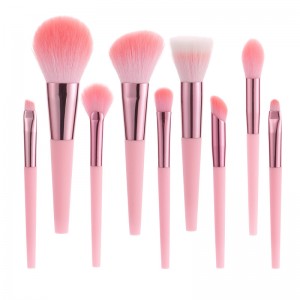 Kustom Baru 9 Pcs Manis Pink Set Kuas Make Up Sintetis Lembut Bubuk Rambut Kabuki Blush Alat Kosmetik