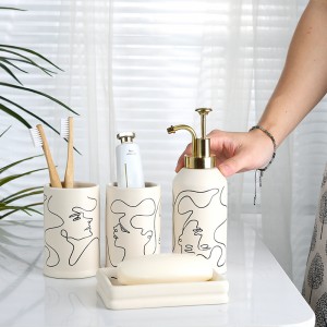 ODM High Quality Simple Lines Human Faces Ceramic Modern Bath Accessories Set