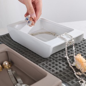 ODM Practical And Aesthetically Stoneware Ceramic Decorative Square Vanity Cosmetics Brush Jewelry Display Tray