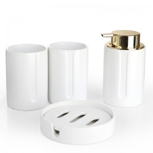 Factory supplier Hotel Washroom White 4 Pieces Soap Dispenser Soap Dish Set Bathroom Ceramic