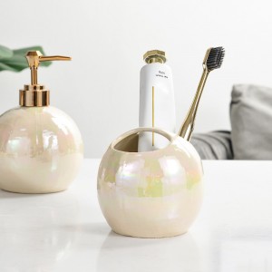 Custom OEM Round Shape Pearl Glaze Bathroom Ceramic Accessories Factory
