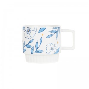 Manufacturer New Custom Logo Flower Design Ceramic Stacking Coffee Mug