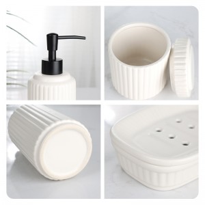 مینوفیکچرر باتھ روم پروڈکٹ جدید 5 ٹکڑا سفید عمودی پٹی سادہ سیرامک ​​سیٹ غسل کے لوازمات