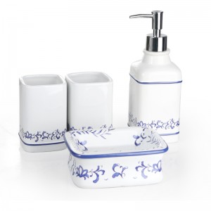 Hochwertige 4-teilige Badezimmer-Komplettsets aus Keramik im blauen und weißen Porzellan-Design