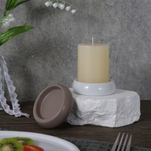 Hersteller ODM Table Hochwertiger flacher runder Kerzenhalter aus Keramik in Weiß und Grau