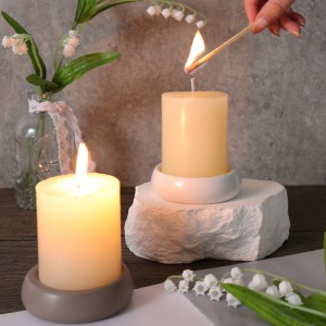 Wopanga ODM Table Wapamwamba Ceramic White Ndi Gray Flat Round Candle Holder