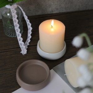 Producător ODM Table Suport de lumânare rotund plat din ceramică alb și gri de înaltă calitate