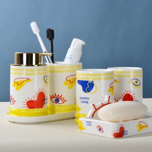 Producent Domowy Hotel Nowoczesny ODM 6-częściowy ceramiczny zestaw łazienkowy z motywem oczu i serca na Walentynki