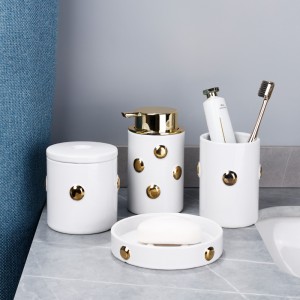 Conjunto de banho de 4 peças branco com design de botão moderno de alta qualidade de fábrica de cerâmica para hotéis acessórios de banheiro