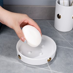 Ceramic Factory High Quality Button Design White 4 Piece Bath Sets Mo Faletalimalo Fale Ta'ele mea e fa'aoga