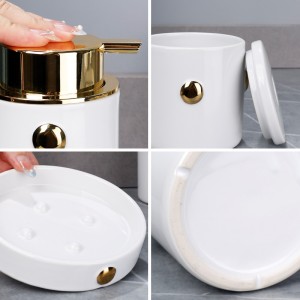 होटल के बाथरूम सहायक उपकरण के लिए सिरेमिक फैक्ट्री उच्च गुणवत्ता वाले आधुनिक बटन डिजाइन सफेद 4 पीस स्नान सेट