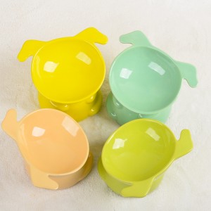 ODM Pet Accessories Glazed Elevated Design Cute Dog Cat Shape Handmade Ceramic Pet Food Bowl