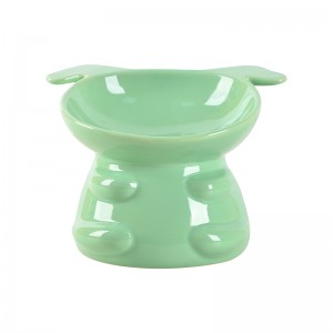 ODM piaraan Asesoris Glazed elevated Desain Anjing Lucu Bentuk Ucing Handmade Keramik piaraan Food Bowl