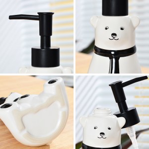 ໂຮງງານຜະລິດຕົກແຕ່ງສີຂາວ 3 ຊິ້ນ Ceramic Polar Bear Soap Dispenser Bathroom